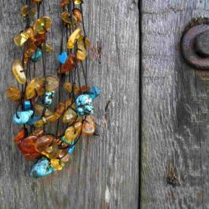 Amber & Turquoise Necklace / Baltic..