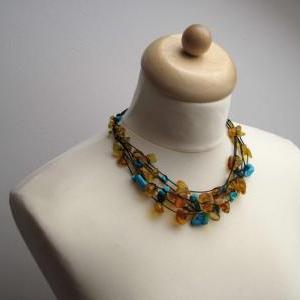 Amber & Turquoise Necklace / Baltic..