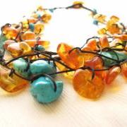 Amber & Turquoise Necklace / Baltic amber necklace / Turquoise Necklace / Natural Raw Stones / Raw Stone Jewelry / Emerald Teal Honey Yellow 